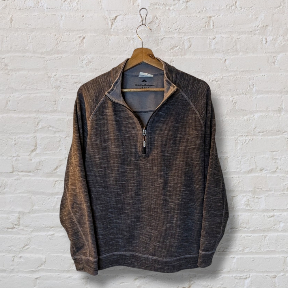 Tommy Bahama  | Men's Size Large 1/4 Zip Casual Pullover Gray Sweater
